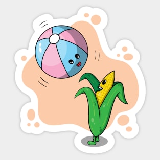 Cute corn playing with beach balloon Sticker